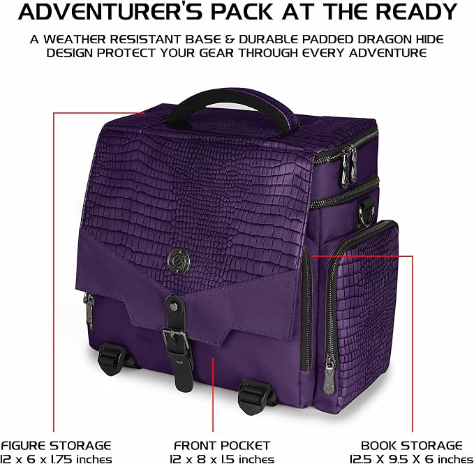ENHANCE Travel Bag for DND Collector's Edition, Bag Compatible with Dungeons and Dragons, Battle Mat Holder, Dice Pockets and Accessories, Carry 4-8 Books (Purple Dragon)