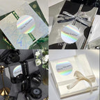 3" Holographic Direct Thermal Label Stickers, Round Printable Rainbow Glitter Thermal Printer Sticker Labels for Gift Wrapping, Self-Adhesive DIY Custom Logo Design- Holographic Silver