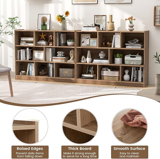 Giantex 8 Cube Bookcase, Freestanding 3-Tier Open Bookshelf, Modern Storage Display Cabinet, Wood Cube Storage Organizer for Living Room, Kid’s Room, Natural