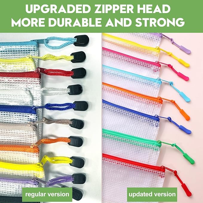 24pcs Mesh Zipper Pouch Bags, 12 Colors Extra Large 12PCS A3 and 12pcs A4, Puzzle Bag for Organizing, Classroom Must Have Storage Bag, File Bags for School, Board Games and Office Supplies