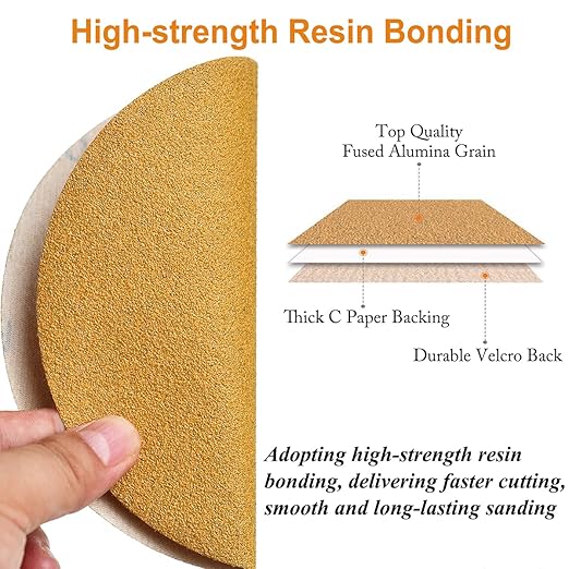 6-Inch No-Hole Hook and Loop Sanding Discs 120-Grit, Random Orbital Sandpaper for Automotive and Woodworking, 100-Pack
