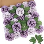 AmyHomie 25pcs Real Looking Artificial Pale Lavender Roses w/Stem for DIY Wedding Bouquets Centerpieces Arrangements Party Baby Shower Home Decorations