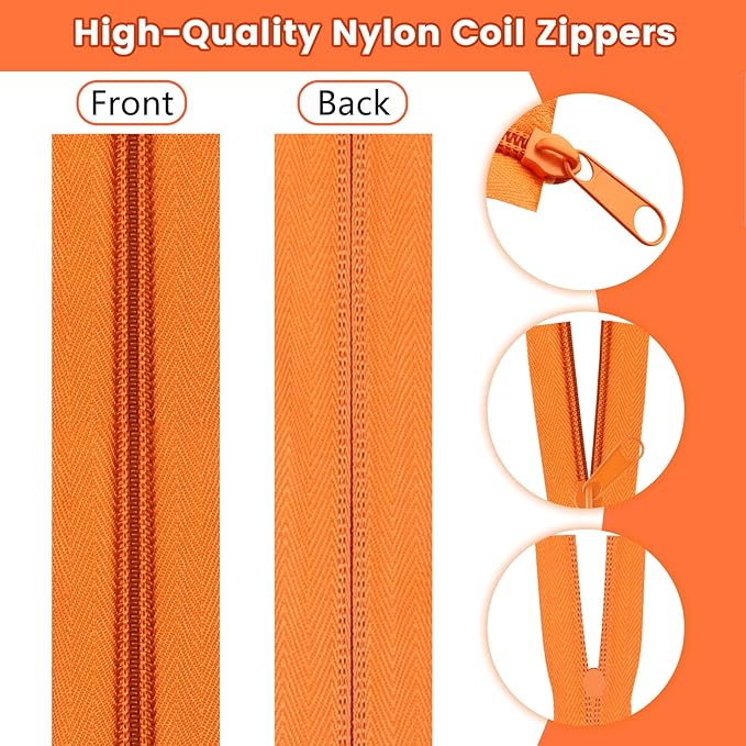 DOITEM 13.5 Yards 6 Pieces Sewing Zippers #5 Nylon Coil Zippers Assorted Zipper for Sewing with 24 Zipper Sliders for DIY Tailor Sewing Crafts Supplies, 6 Colors