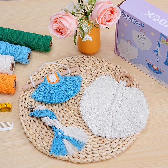 NEXBOX Macrame Kit for Kids & Adults Beginners, DIY Crafts for Girls Age 6-8 8-12 Year Old, Gifts Ideas for Birthday & Christmas - Colorful 3mm Cord