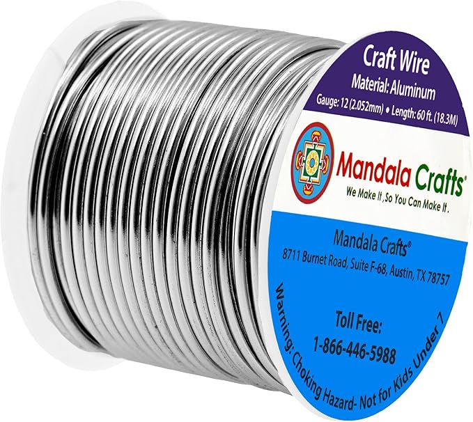 Mandala Crafts 12 Gauge Anodized Aluminum Craft Wire for Jewelry Making - 60 FT Colored Flexible Gray Wire - Bendable for Bonsai Armature Crafting Sculpting