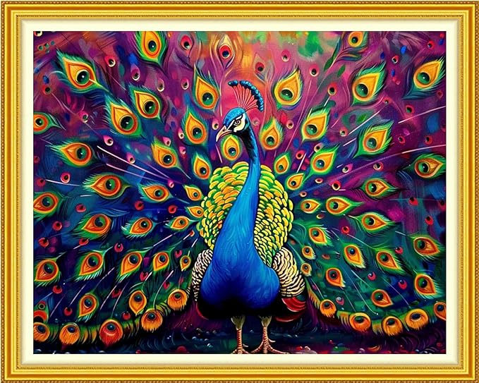 Funchey Stamped Cross Stitch Kits, DIY Cross Stitch Pattern for Adults Beginners Needlepoint Kits Embroidery Kit Arts and Crafts 11CT-Colorful Peacock 16x20 inch