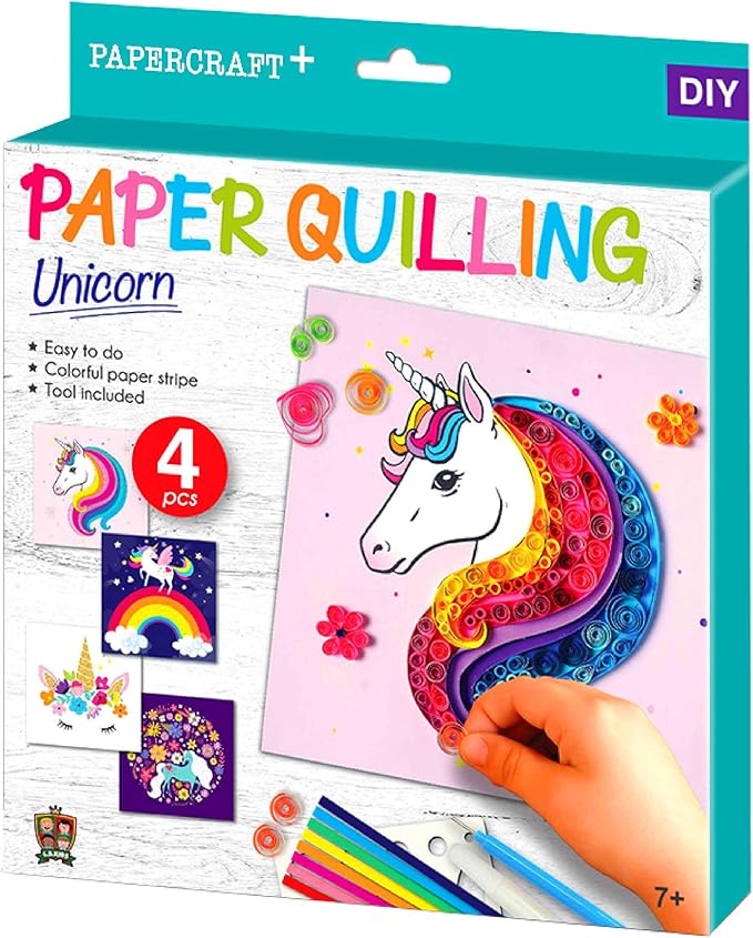 C.S. Kids DIY Paper Quilling Arts & Crafts Gifts – Unicorn| 3D Paper Quilling Design Kits for Kids, Make Your Own Paper Art (Paper Strips & Tools Included)