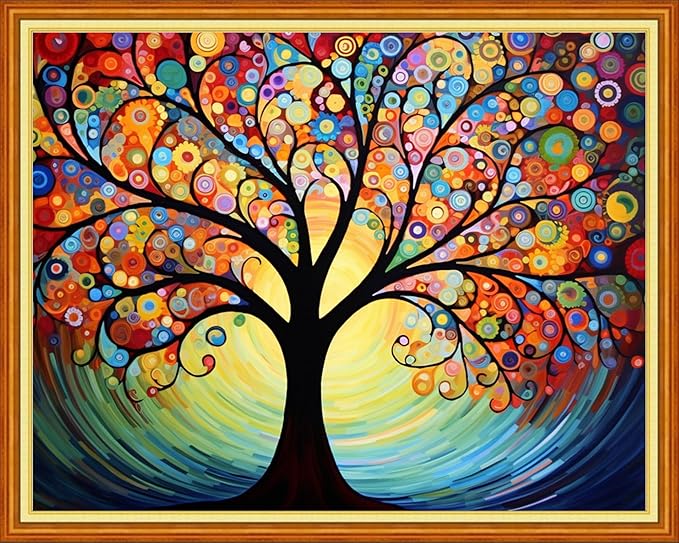 DMCVIVR Stamped Cross Stitch Kits for Adults Beginners Embroidery Kits 11CT Needlepoint Kits Cross Stitch Patterns Embroidery Patterns- Tree of Life 16x20 inch