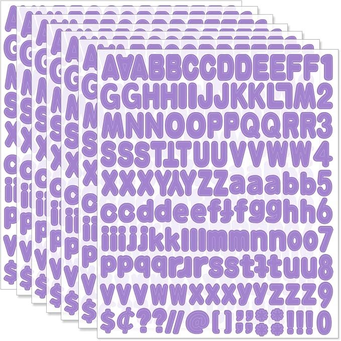 Alphabet Stickers, 1''Inch Vinyl Letter Stickers, Purple - 12 Sheets, Mailbox Numbers & Bulletin Boards