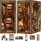 Book Nook Kits for Adult, DIY Miniature House Kit 3D Wooden Puzzles Miniature House Booknooks Dollhouse Bookend Bookshelf Insert Decor with LED Light Gift - Ancient Book Collection Room