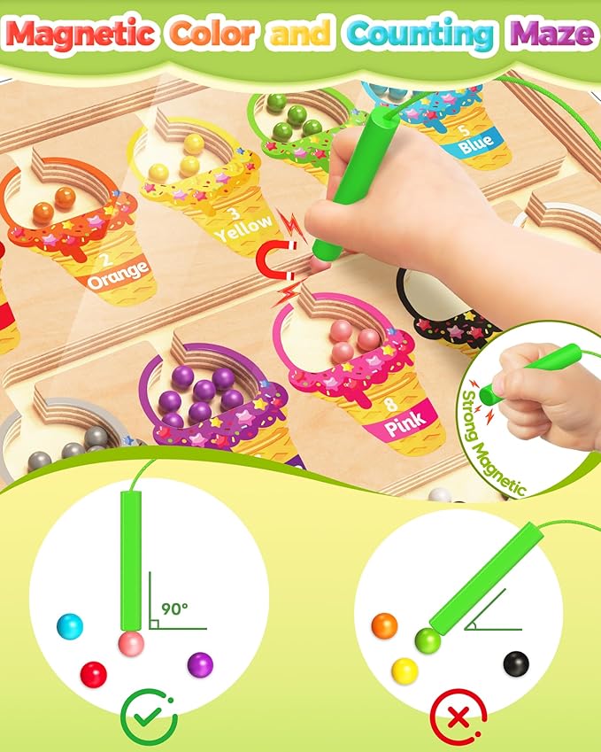 Magnetic Color and Number Maze, Montessori Toys for 2 3 4 Year Old, Wooden Color Matching Puzzle Board, Preschool Learning Activities Educational Toys for Ages 2-4 for Girls Boys Birthday Gifts
