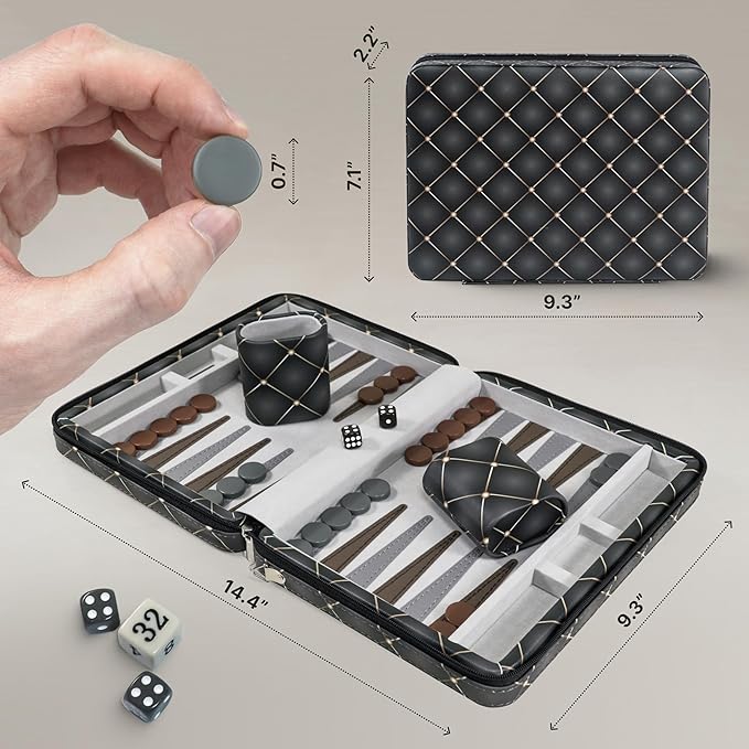 Magnetic Travel Backgammon Sets for Adults - Quality PU Leather Backgammon Board Game for Adults and Kids - 14" Gift for Man Backgammon Board with 32 Magnetic Pieces in PU Leather Case