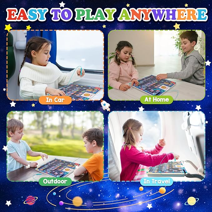 Magnetic Alphabet Maze Board - Letter Puzzle Rockets, Fine Motor Skills Toys for Toddlers 3+ Years, Montessori Sensory Toys for Girls & Boys