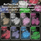Reflective Glitter Powder Set, 8 Colors Holographic Sparkle Glitter Dust, Flash Diamond Silver Pink Red Purple Blue Shiny Sugar Dipping Pigment DIY Manicure Nail Art Decoration Crafts