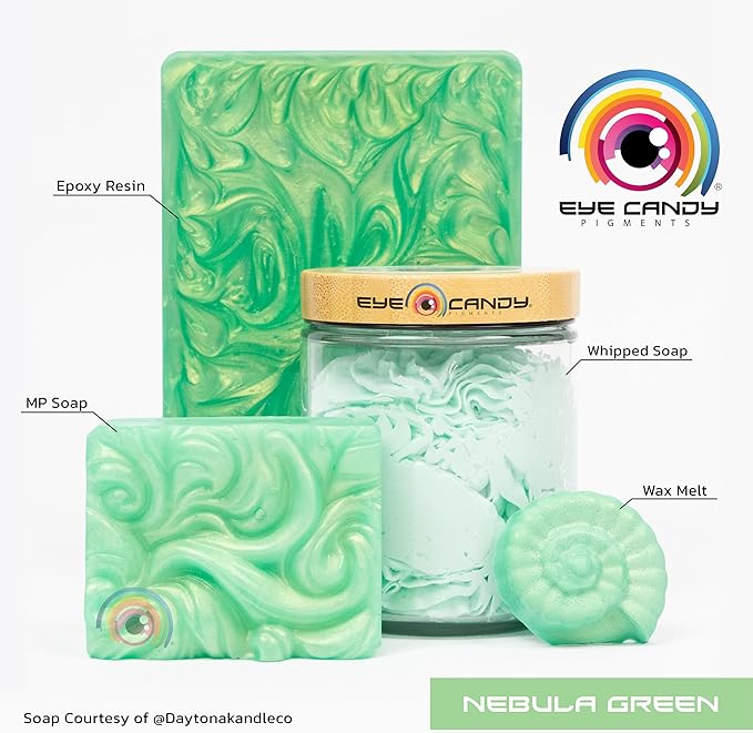 Eye Candy Premium Green Mica Powder Pigments | Multipurpose DIY Arts and Crafts Additive | Acrylic, Woodworking, Bath Bombs, Resin, Epoxy, Soap, Fishing Lures (Nebula Green)