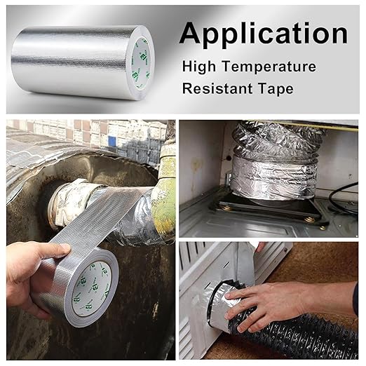 BOMEI PACK Adhesive Aluminum Foil Heat Shield Tape Barrier, Fiberglass Thermal Insulation Reflective Material High Temp Protection (8in*66ft)