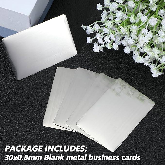 30 Pieces 304 Stainless Steel Metal Business Cards Blank Steel Laser Engraving Stainless Cards for House Office Customer DIY Gift Plate, 86 x 54 mm(0.8mm Thickness)