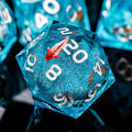 ARUOHHA Liquid Core DND Dice Set, 7pcs Resin Blue Sharp Edged Dragons Dice Compatible with D&D Role Playing Games, Handmade RPG Koi Fish Dungeons Polyhedral Dice Set D20 D12 D10 D8 D6 D4