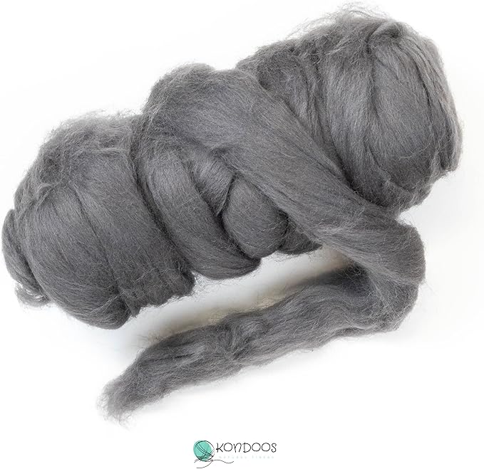 Colored Natural Wool roving, 8 OZ. Best Wool for Needle Felting, Wet Felting, handcrafts and Spinning. (Graphite)