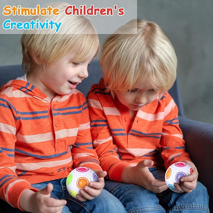 12 Pack Rainbow Puzzle Magic Ball With 2 Pcs Pouches - Fidget Toy for Boys and Girls, Speed Cube, Funny Stress Reliever for Kids, Teens and Adults (White)