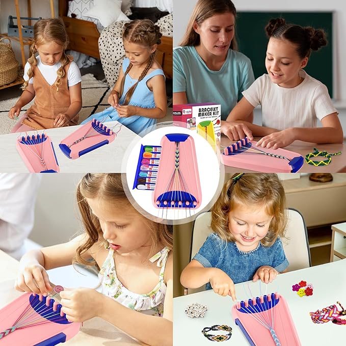 Rdfmy Friendship Bracelet Making Kit for Girls, Arts and Crafts Bracelets String Maker Kit for Kids Ages 8-12 Christmas Birthday Gifts Pink with Blue