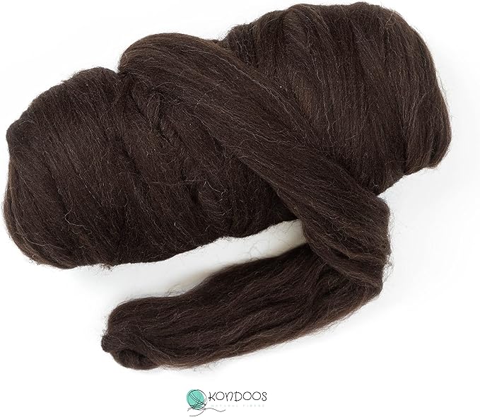 Natural Wool Bulk roving, 1 lb. Best Wool for Spinning, arm Knitting, Felting, Chunky Blankets and Tapestry. Natural Colors, un-Dyed. (Dark Chocolate, 1 lb)