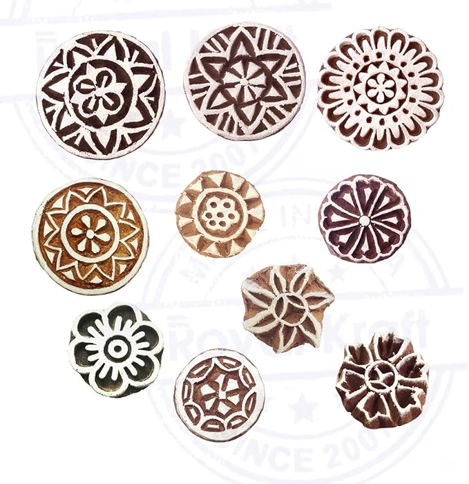Henna Print Stamps Classy Small Round Shape Wooden Blocks (Set of 10) Htag2155