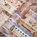 34 Rolls Vintage Washi Tape Set,Letter Map Stamp Stripe Literature Art Writable Aesthetic Washy Decorative Tapes for Scrapbooking, Junk Journal Supplies, Bullet Journaling 5-50mm Wide (3m Long)/Roll