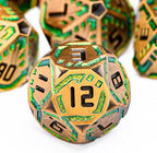 Metal DND Sci-fi Dice Set 7PCS Stripe Polyhedral Dice for Dungeons Dragons RPG Role Playing Game, Glitter D and D Dice with Gift Box D6 D8 D10 D12 D20 (Yellow Green)