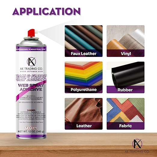 AK TRADING CO. Professional Quality Multipurpose Spray Adhesive - Wide Spray Reach, Made in USA, Temporary and Permanent Bonding - 12oz Can