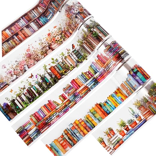 6 Rolls PET Tape Stickers for Journaling, Book-Themed Washi Tape Set, Butterfly Floral Plant Flower Decorative PET Vintage Stickers for Journaling Scrapbooking Supplies DIY Crafts Gifts Wrapping