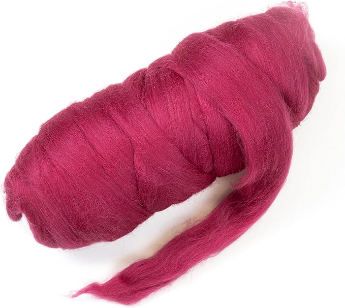 Kondoos Colored Natural Wool roving, 1 lb. Best Wool for Needle Felting, Wet Felting, handcrafts and Spinning. (Red Wine, 1 lb)