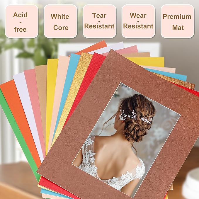 Picture Mats, 8 x 10 for 5 x 7 Pictures Acid Free White Core Bevel Cut Frame Mattes for Display Art Measuring, Yellow