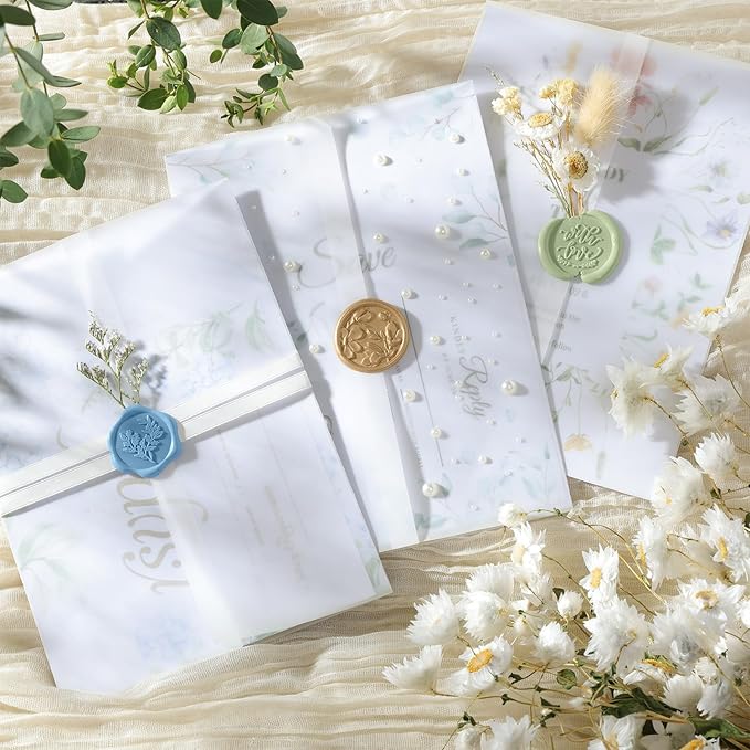 UNIQOOO 70 Pack Vellum Jackets for 5x7 Invitations, Elegant Pre-Folded Vellum Paper, 115GSM Frosted Vellum Cover Wedding Envelopes, Vellum Wraps