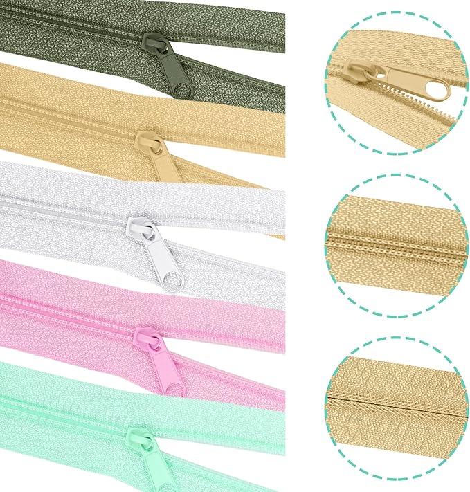 DOITEM 31 Yards 10 Pcs Sewing Zippers #3 Nylon Coil Zippers Assorted Zipper for Sewing with 40 Zipper Sliders for DIY Tailor Sewing Crafts Supplies, 10 Colors