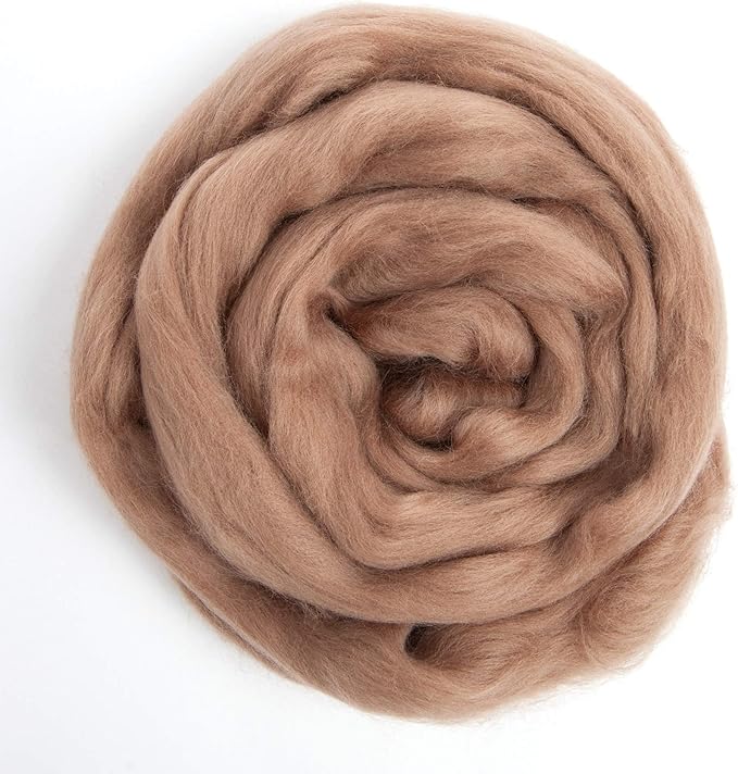 Desert Breeze Distributing 100% Natural Merino Wool Roving - Premium Combed Top Merino Roving Wool - Tapestry, Spinning, Wet Felting & Needle Felting Supplies - 21.5 Micron - 1 oz, Color Mocha Brown