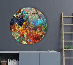 My Photostation.com 27.5''(70cm) Diameter Red Mosaic Round Glass Wall Art Tempered Glass Printing Wall Decor Large Wall Art Wall Hangings