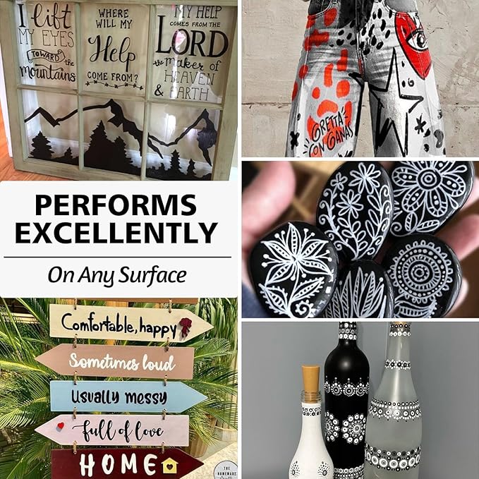 SFAIH Black & White Acrylic Paint Markers - 8 Pack 2-3MM Medium Tip & 0.7MM Extra Fine Paint Pens for Rock Painting, Wood, Metal, Fabric, Plastic, Canvas, Glass, Ceramic, Diy Crafts