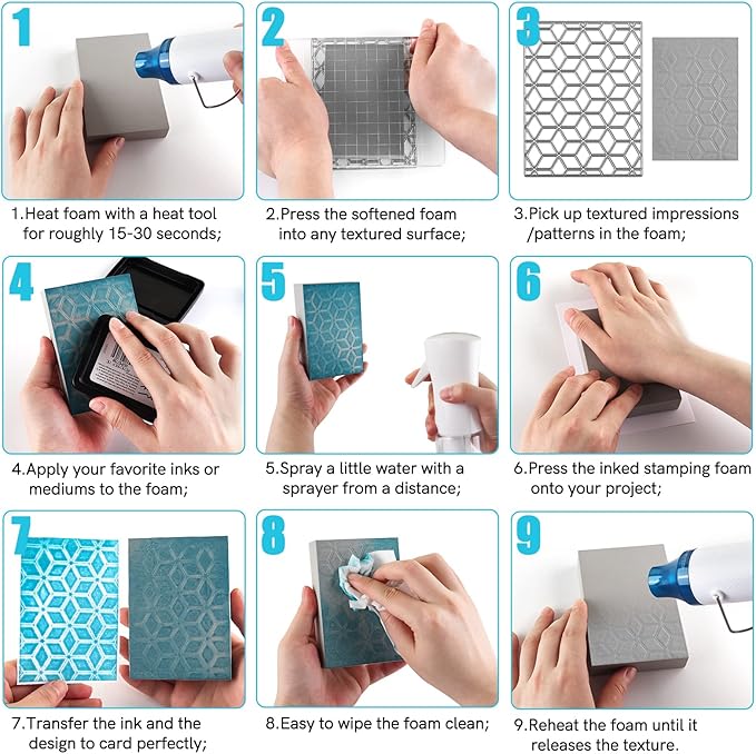 3 Pcs/Set 2Pcs Large Stamping Foam Grey Moldable Foam with 1 Pcs Acrylic Stamp Block Stamps Plastic Pad Cut and Dry Foam Stamping Foam Block for Sculpture, Modeling, DIY Arts and Handicrafts Projects