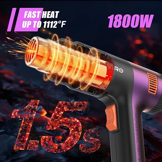 A Nice Heat Gun, Compact but Powerful, Variable Temp Control 122℉~1202℉, Fast Heating Smaller Heat Gun for Crafting, Shrink Tubing,Shrink Wrap,Vinyl Wrap, Intergrated Holder for Hands Free & Hanging
