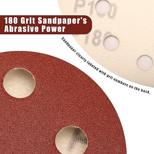 180 Grit 5 Inch Sanding Discs Hook and Loop Sandpaper, 150 PCS 8 Hole Adhesive Medium Grit Sand Paper for Random Orbital Sander