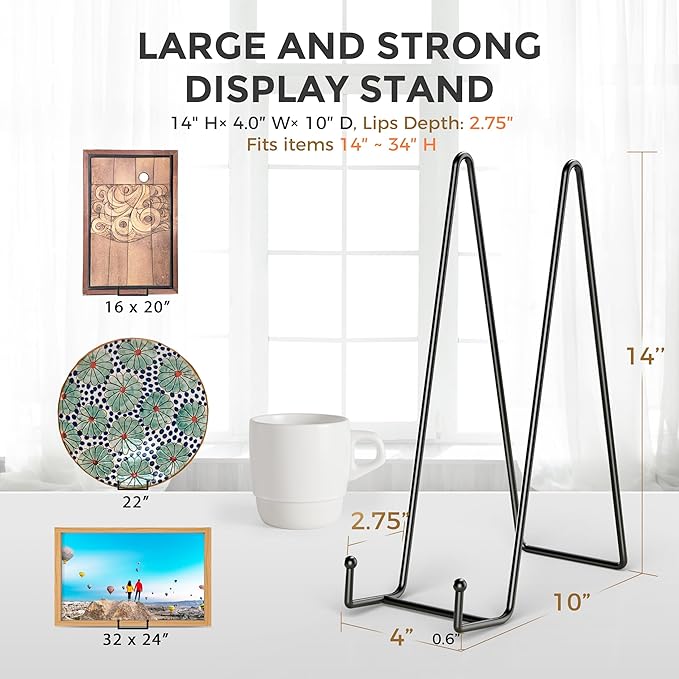 TR-LIFE 14 Inch Heavy Duty Plate Stand (2 Pack) - Metal Display Easel for Large Plates, Platters, Picture Frames, Signs, and Posters
