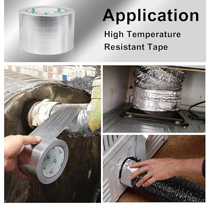BOMEI PACK Adhesive Aluminum Foil Heat Shield Tape Barrier 3in x 66ft, Fiberglass Thermal Insulation Reflective Material High Temp Protection
