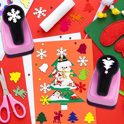 Paper Punch Shape Hole Puncher Craft Punches 1 inch Christmas Punches Scrapbooking Punch Snowflake Punch Deer Punches Bell Puncher for Paper Craft Cardstock Arts DIY Projects