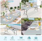 Set of 2 Folding Table 6 FT Lightweight Camping Table Portable Plastic Rectangular Outdoor Dining Table Steel Legs Fold-in-Half with Carrying Handle for Indoor,Picnic,Party,Wedding,Events(Grey)