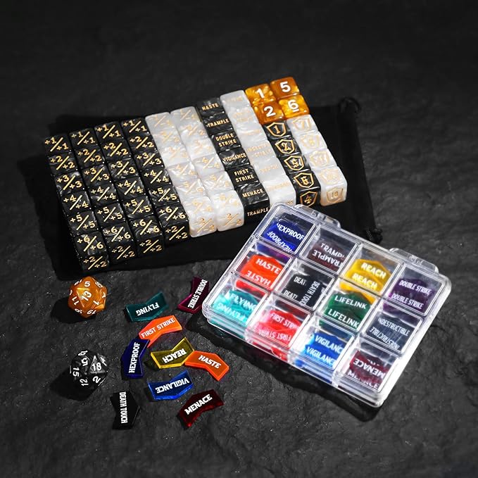 122PCS MTG Abilities Keyword Tokens Dice Counters Set for Magic The Gatering, MTG Buff Tokens Life Counters Dice, Compatible with TCG Card Gaming Accessories CCG Creature Stats