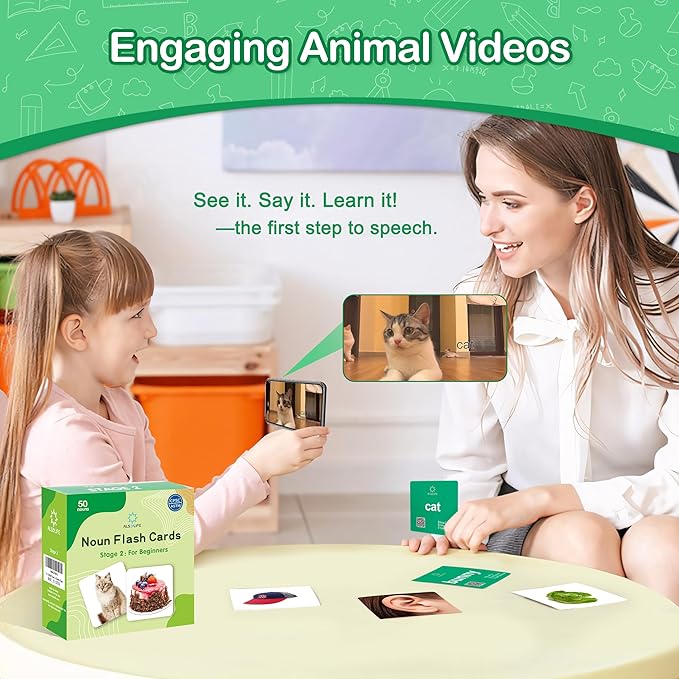 50 First Words Flash Cards for Baby with Fun Videos| Extra Thick Picture Cards for Speech Therapy Noun Cards for Kids Speech Delays| Aba Therapy, Autism Learning Materials ESL Teaching