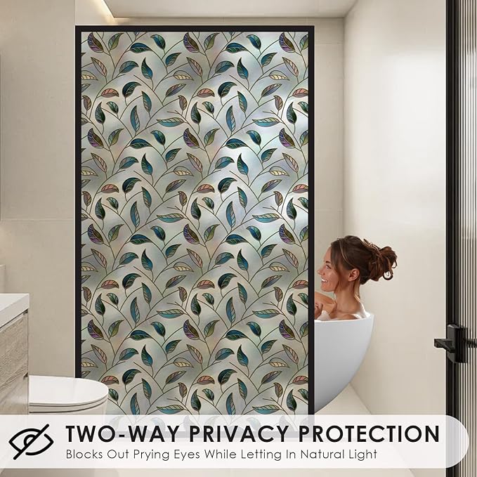 DKTIE Static Cling Decorative Window Film Vinyl Non Adhesive Privacy Film, Multilayer UV Inkjet Technology, 3D Thickened Stained Film (S166, 17.7'' x 118.1'')