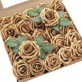 Floroom Artificial Flowers 25pcs Real Looking Antique Gold Foam Fake Roses with Stems for DIY Wedding Bouquets Bridal Shower Centerpieces Floral Arrangements Party Tables Home Decorations