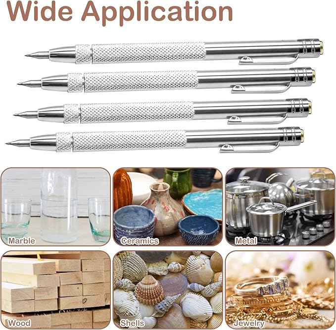 4 Pcs Tungsten Carbide Etching Tool with 20 Replacement Tips, Aluminium Carbide Engraving Pen With Clip, Metal Engraving Tool for Glass Ceramics and Hardened Steel Sheet
